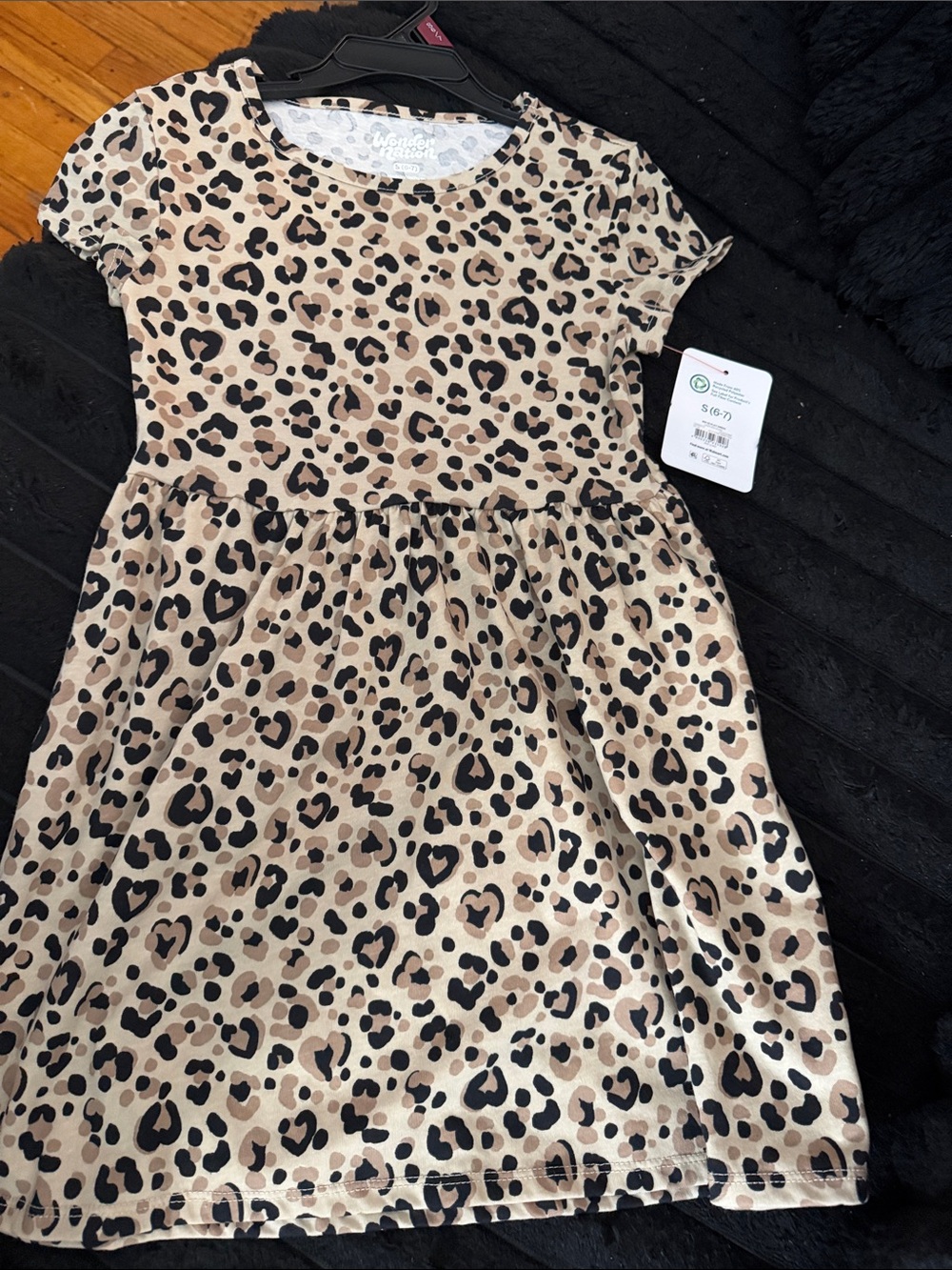 wonder nation Leopard Print Short Sleeve Dress - Beige Black